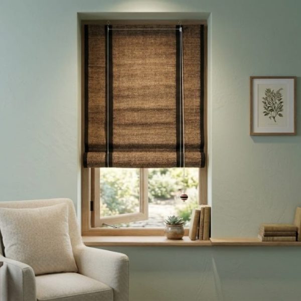 windows curtains woven natural fiber window curtains with vertical stripe design in earthy brown tones for home interiors