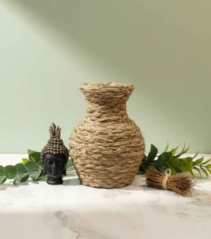 Handwoven vetiver flower vase made from natural vetiver roots